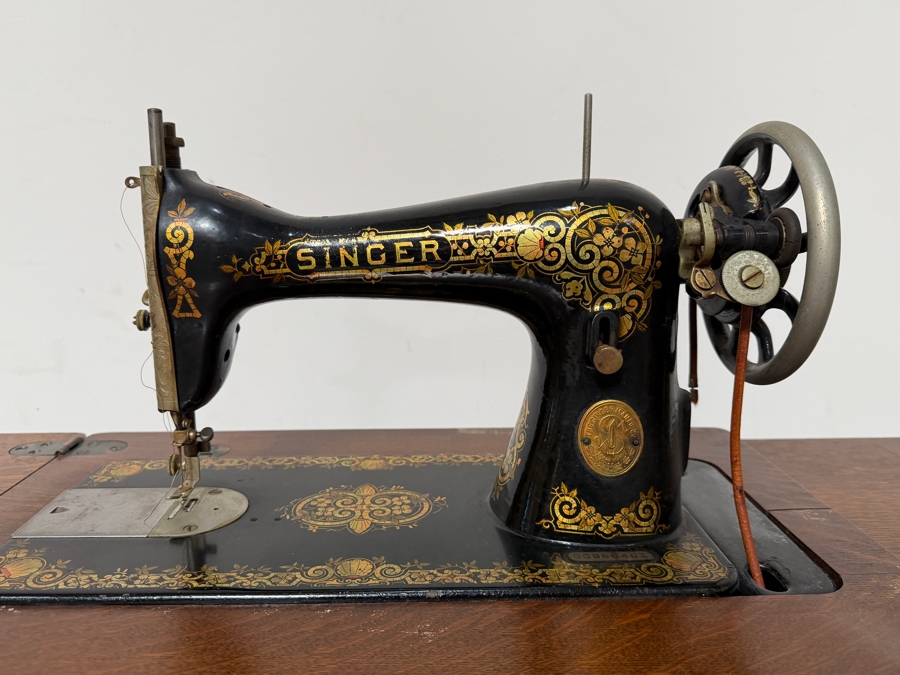 Antique Singer Treadle Sewing Machine with Oak Cabinet (Needs New Belt) 36W X 17D X 31H [Photo 2]