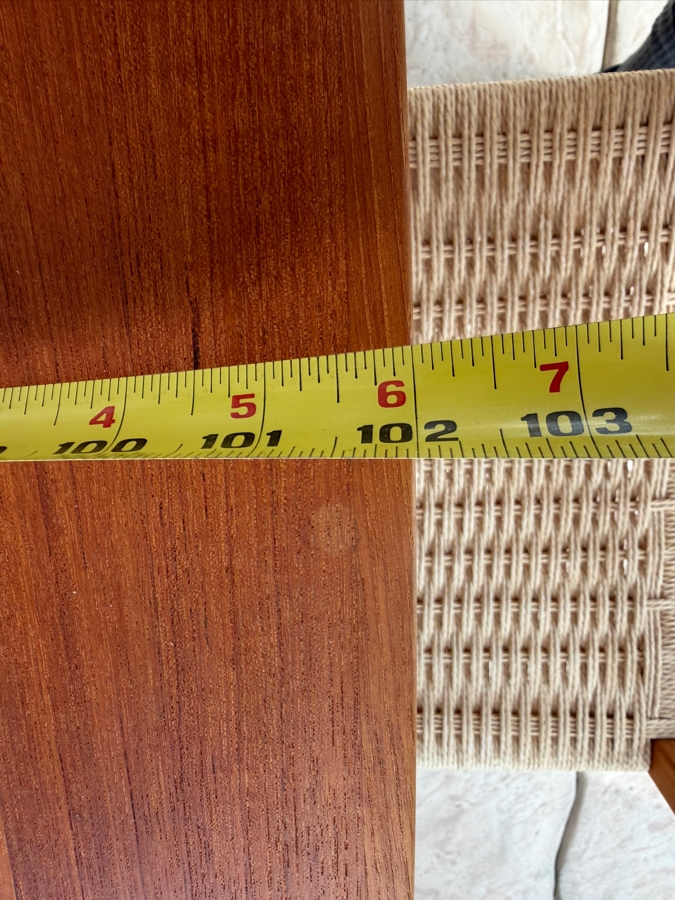 Teak Dining Table with One Leaf and (8) Dining Chairs by Sun Cabinet Co. 41.25'D X 102'L (Leaf Measures 23.75'L) Table w/o Leaf is 78.25'L [Photo 17]