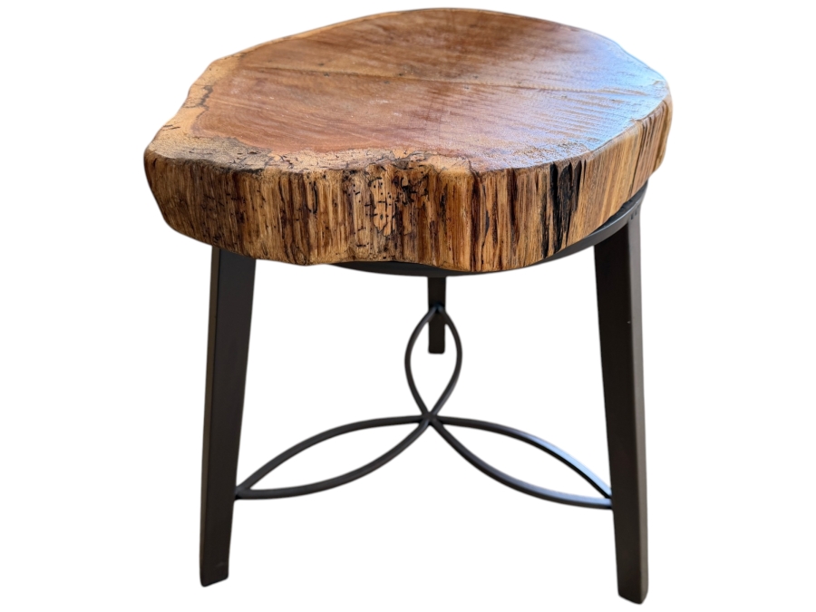 Just Added - Rustic Live-Edge Wood Slab Side Table with Metal Base 14W X 12D X 18H