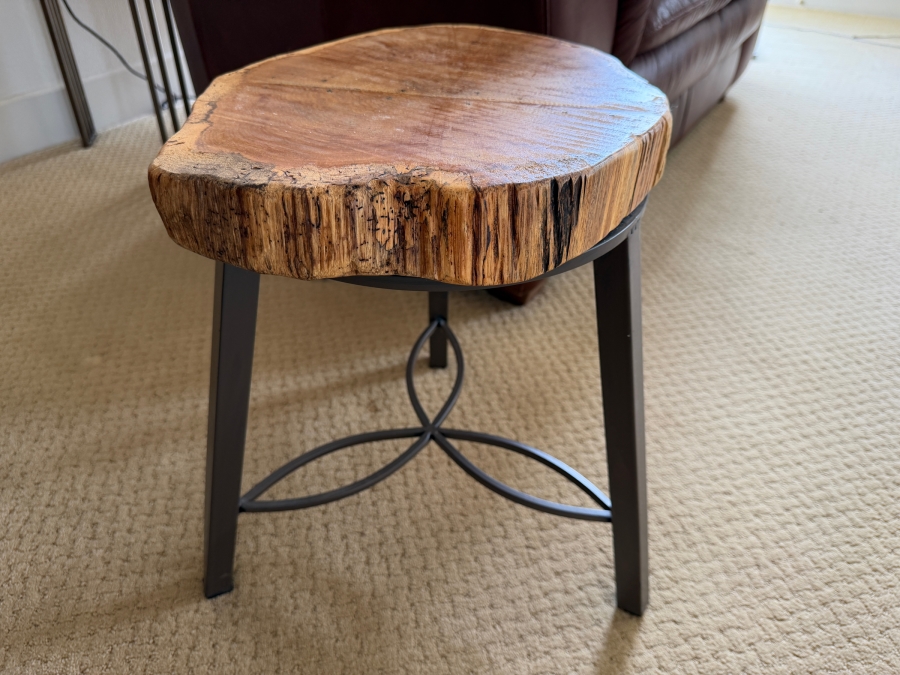 Just Added - Rustic Live-Edge Wood Slab Side Table with Metal Base 14W X 12D X 18H [Photo 2]