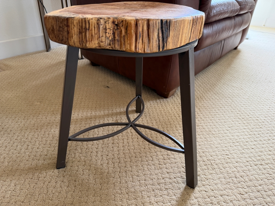Just Added - Rustic Live-Edge Wood Slab Side Table with Metal Base 14W X 12D X 18H [Photo 4]