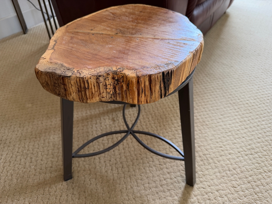 Just Added - Rustic Live-Edge Wood Slab Side Table with Metal Base 14W X 12D X 18H [Photo 3]