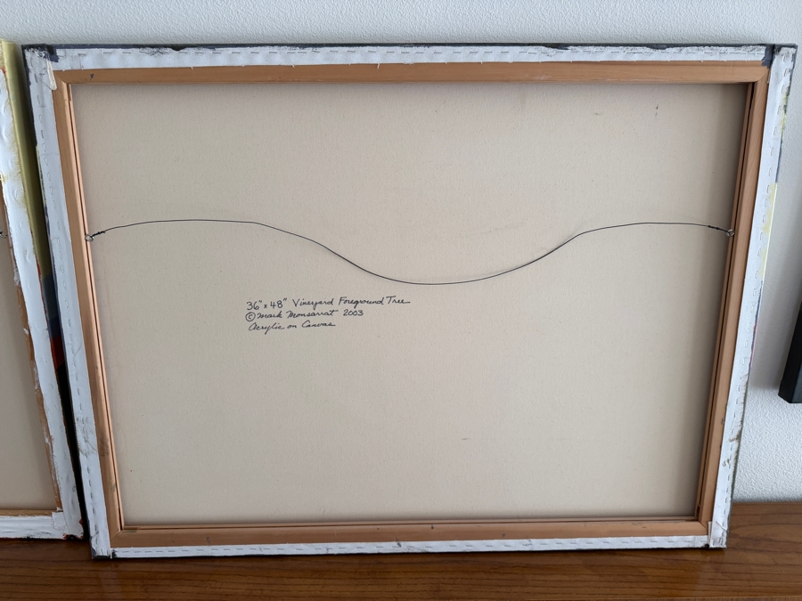 Just Added - Mark Monsarrat (1950-2026, California) Stunning Original Acrylic on Canvas Triptych Painting Titled 'Vineyard Foreground Tree' Signed Front and Verso Dated 2004 (Bay Area Artist) 92'W X 36'H [Photo 10]