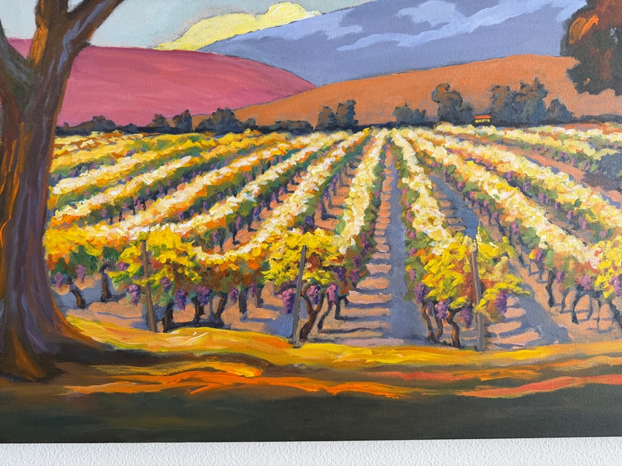 Just Added - Mark Monsarrat (1950-2026, California) Stunning Original Acrylic on Canvas Triptych Painting Titled 'Vineyard Foreground Tree' Signed Front and Verso Dated 2004 (Bay Area Artist) 92'W X 36'H [Photo 4]