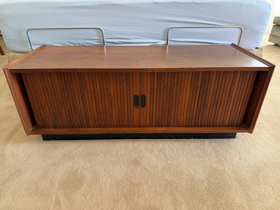 Just Added - Vintage Mid Century Tambour Record Cabinet by Dillingham 48'W X 18'D X 18'H [Photo 3]