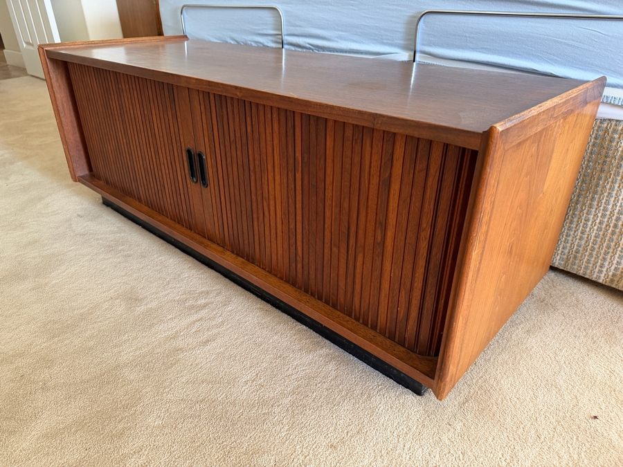 Just Added - Vintage Mid Century Tambour Record Cabinet by Dillingham 48'W X 18'D X 18'H [Photo 7]