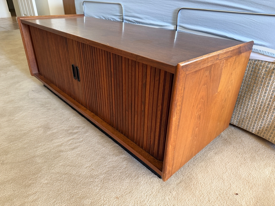 Just Added - Vintage Mid Century Tambour Record Cabinet by Dillingham 48'W X 18'D X 18'H [Photo 6]