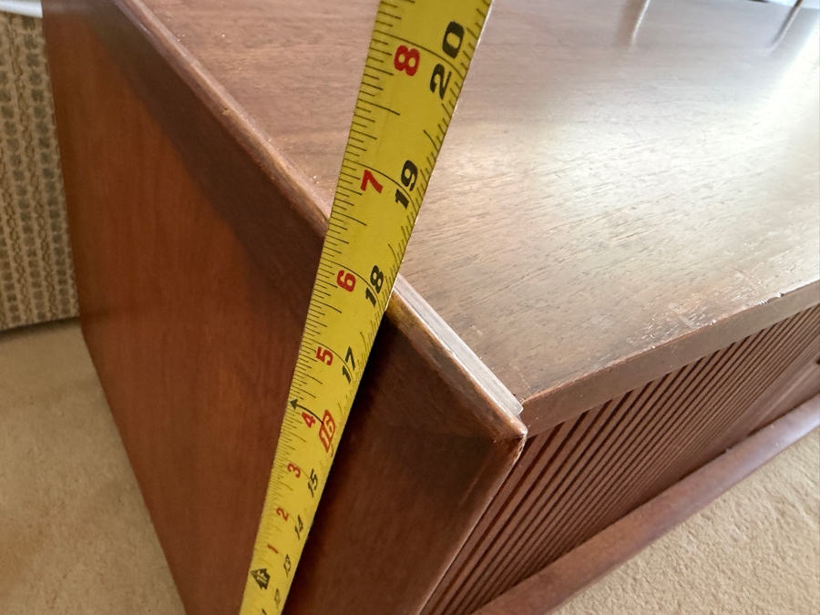 Just Added - Vintage Mid Century Tambour Record Cabinet by Dillingham 48'W X 18'D X 18'H [Photo 10]