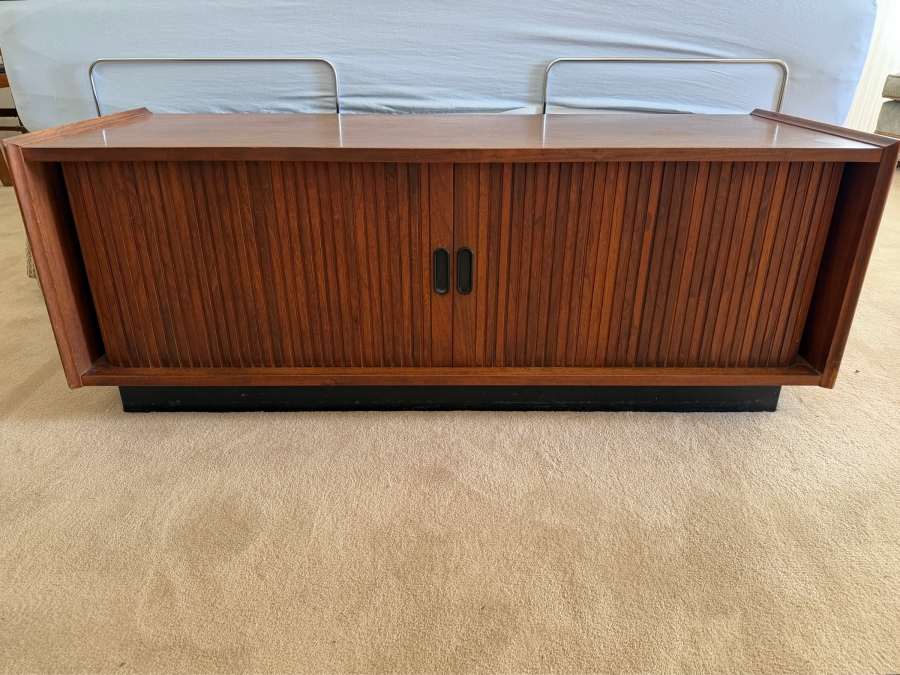 Just Added - Vintage Mid Century Tambour Record Cabinet by Dillingham 48'W X 18'D X 18'H [Photo 2]