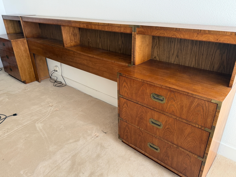 Just Added - Vintage Mid-Century Modern Dixie Act 2 Campaign 3-Piece Headboard and Matching Nightstands 146W X 18.5D X 43H [Photo 3]