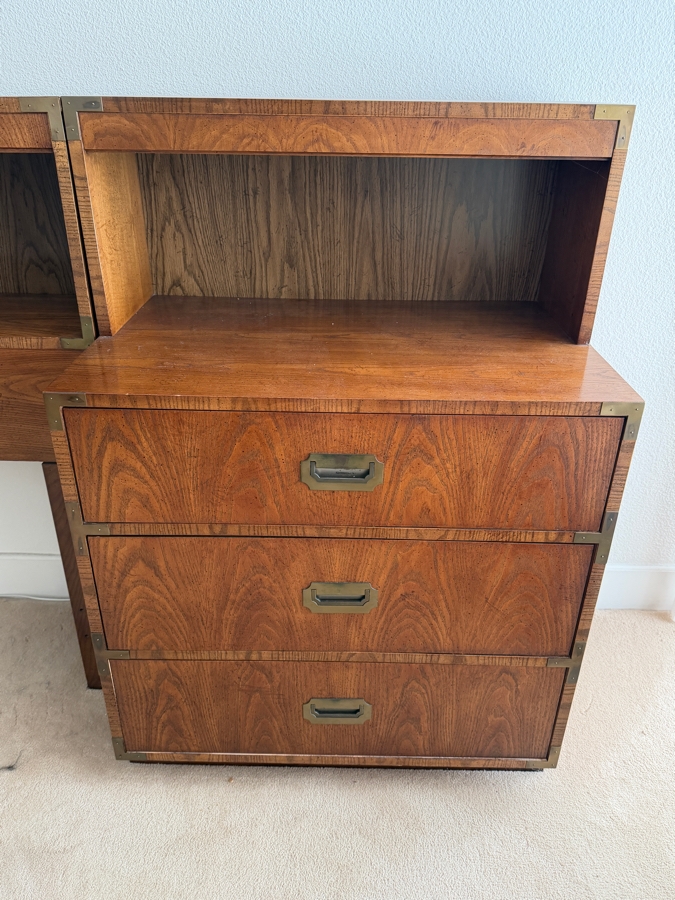 Just Added - Vintage Mid-Century Modern Dixie Act 2 Campaign 3-Piece Headboard and Matching Nightstands 146W X 18.5D X 43H [Photo 2]