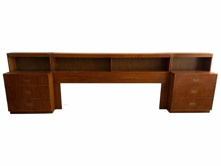 Just Added - Vintage Mid-Century Modern Dixie Act 2 Campaign 3-Piece Headboard and Matching Nightstands 146W X 18.5D X 43H