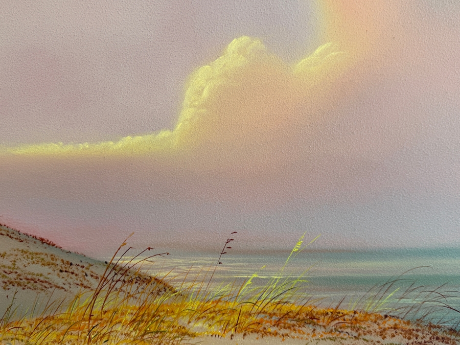 Just Added - Original Coastal Landscape Oil Painting on Canvas Signed Wood 36 X 24 Framed 44.5 X 32.5 [Photo 4]