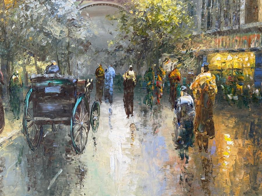 Just Added - Original Large Parisian Cityscape Oil Painting on Canvas Signed Sebastian 48 X 36 Framed 55 X 43 [Photo 3]