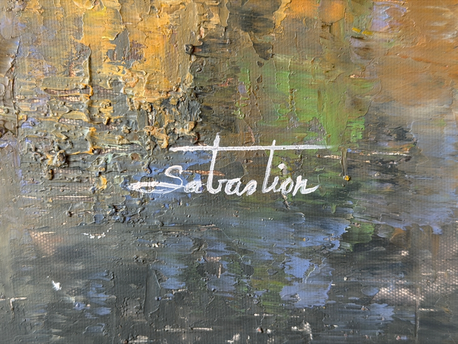 Just Added - Original Large Parisian Cityscape Oil Painting on Canvas Signed Sebastian 48 X 36 Framed 55 X 43 [Photo 8]