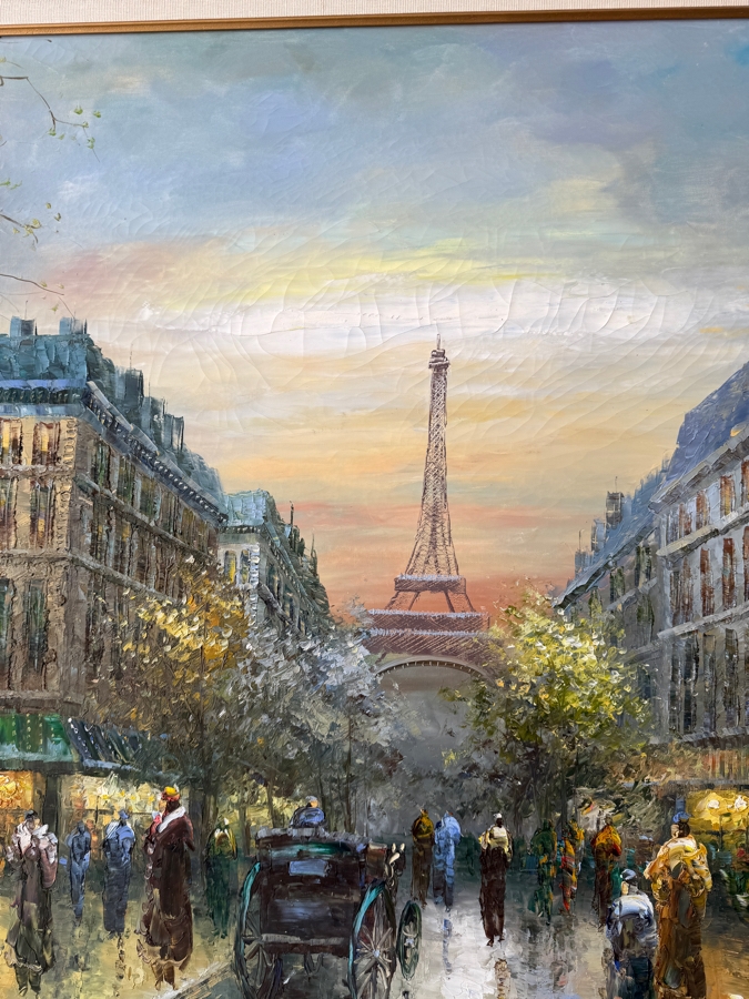Just Added - Original Large Parisian Cityscape Oil Painting on Canvas Signed Sebastian 48 X 36 Framed 55 X 43 [Photo 6]