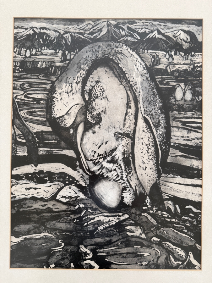 Just Added - Frances S. Howell Abstract Drawing on Paper Titled 'Antarctic Vigil' 15.5 X 20 Framed 25.5 X 31