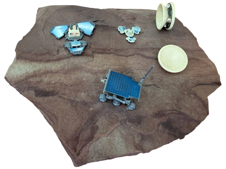 Just Added - Vintage Hot Wheels Action Pack Miniature Set of NASA's Mars Pathfinder and JPL Sojourner Rover Placed On Natural Stone 12 X 10