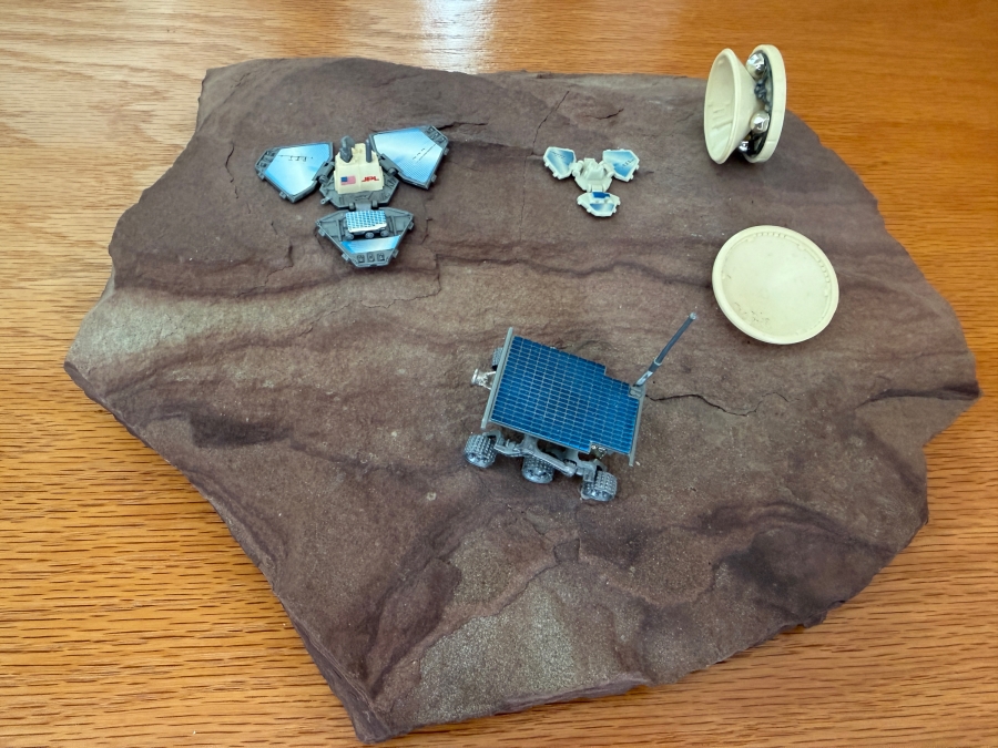 Just Added - Vintage Hot Wheels Action Pack Miniature Set of NASA's Mars Pathfinder and JPL Sojourner Rover Placed On Natural Stone 12 X 10 [Photo 2]