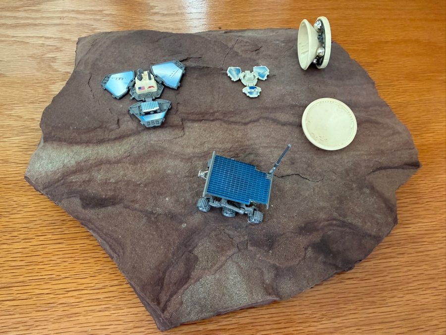 Just Added - Vintage Hot Wheels Action Pack Miniature Set of NASA's Mars Pathfinder and JPL Sojourner Rover Placed On Natural Stone 12 X 10 [Photo 3]