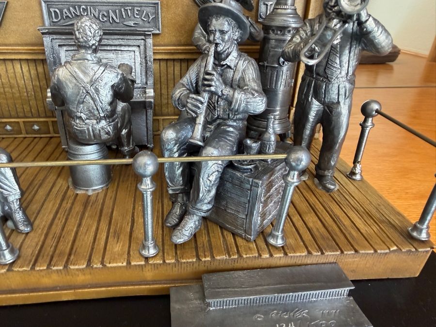 Just Added - Michael Ricker Pewter Limited Edition Collectible Sculpture Titled 'The New Orleans Jazz Band Collection' Numbered 134 of 1,500 with Protective Glass Cover and COA 17.5W X 9.5D X 12H [Photo 9]