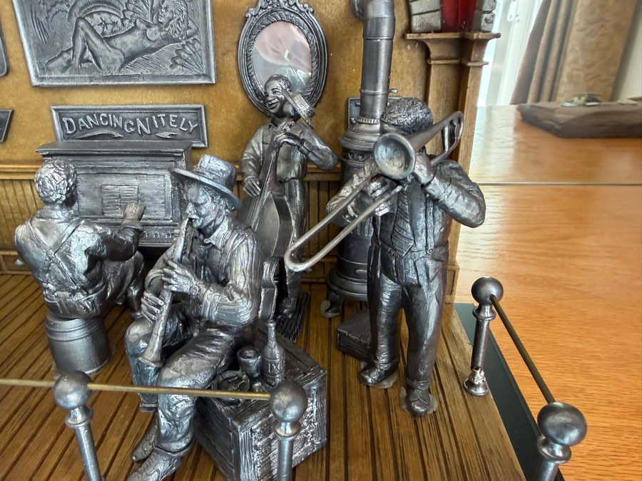 Just Added - Michael Ricker Pewter Limited Edition Collectible Sculpture Titled 'The New Orleans Jazz Band Collection' Numbered 134 of 1,500 with Protective Glass Cover and COA 17.5W X 9.5D X 12H [Photo 10]