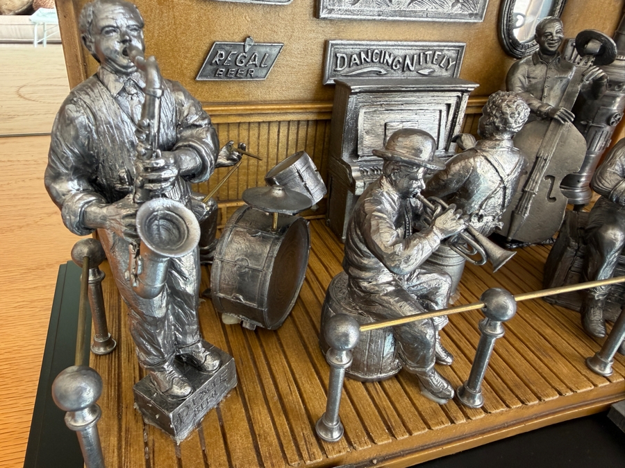 Just Added - Michael Ricker Pewter Limited Edition Collectible Sculpture Titled 'The New Orleans Jazz Band Collection' Numbered 134 of 1,500 with Protective Glass Cover and COA 17.5W X 9.5D X 12H [Photo 4]