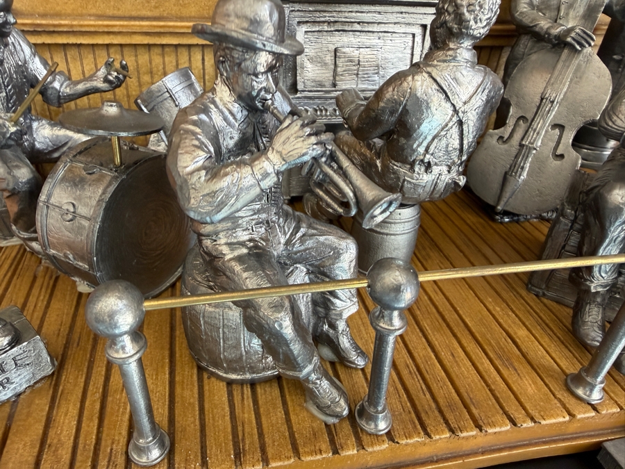 Just Added - Michael Ricker Pewter Limited Edition Collectible Sculpture Titled 'The New Orleans Jazz Band Collection' Numbered 134 of 1,500 with Protective Glass Cover and COA 17.5W X 9.5D X 12H [Photo 5]