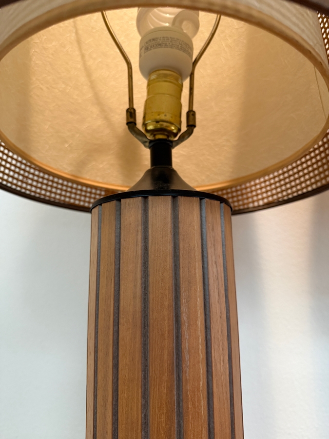 Just Added - Pair of Mid-Century Modern Gruvwood Walnut Table Lamps With Cane Shades 35H [Photo 4]
