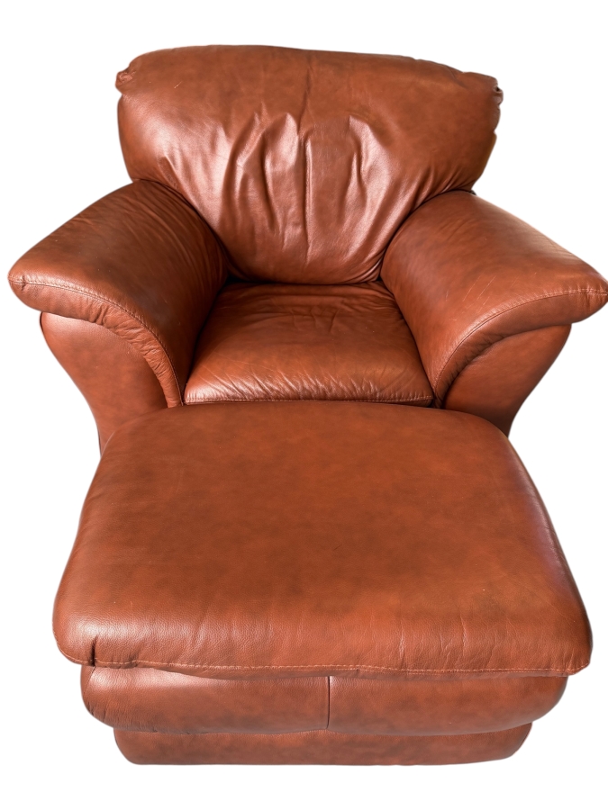 Just Added - Chateau d'Ax Leather Armchair with Ottoman Made in Milan Italy 43W X 36D