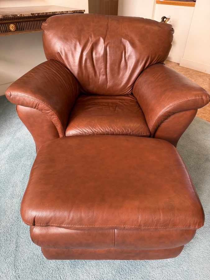 Just Added - Chateau d'Ax Leather Armchair with Ottoman Made in Milan Italy 43W X 36D [Photo 2]