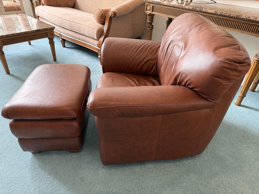Just Added - Chateau d'Ax Leather Armchair with Ottoman Made in Milan Italy 43W X 36D [Photo 3]