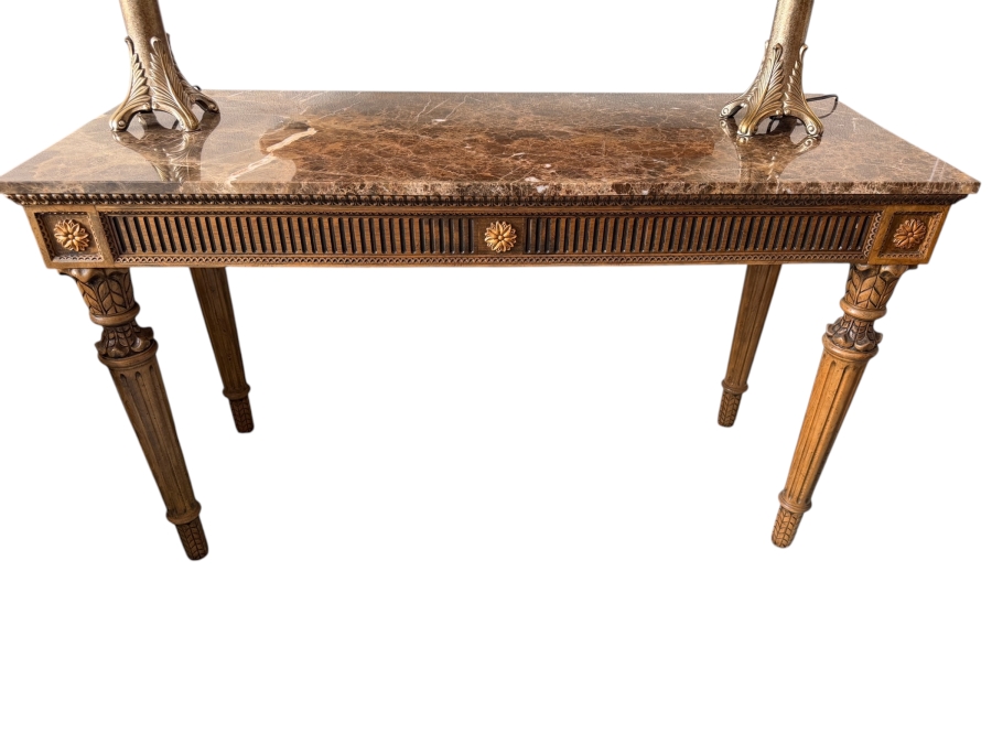 Just Added - Neoclassical-Style Marble Top Console Table 58.5W X 23.5D X 34