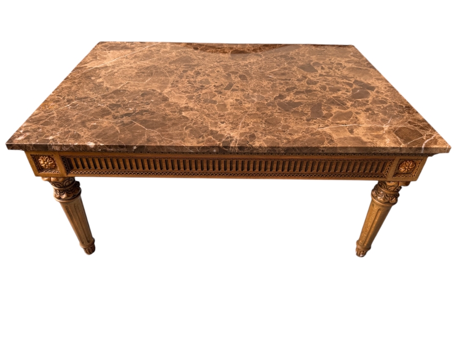 Just Added - Neoclassical-Style Marble Top Coffee Table 42.5W X 30.5D X 19.5H