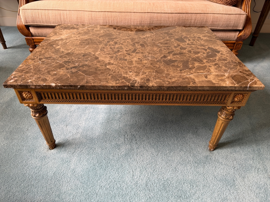 Just Added - Neoclassical-Style Marble Top Coffee Table 42.5W X 30.5D X 19.5H [Photo 2]