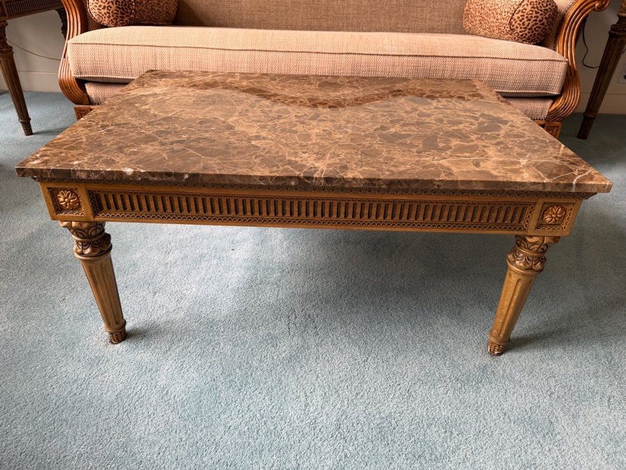Just Added - Neoclassical-Style Marble Top Coffee Table 42.5W X 30.5D X 19.5H [Photo 5]