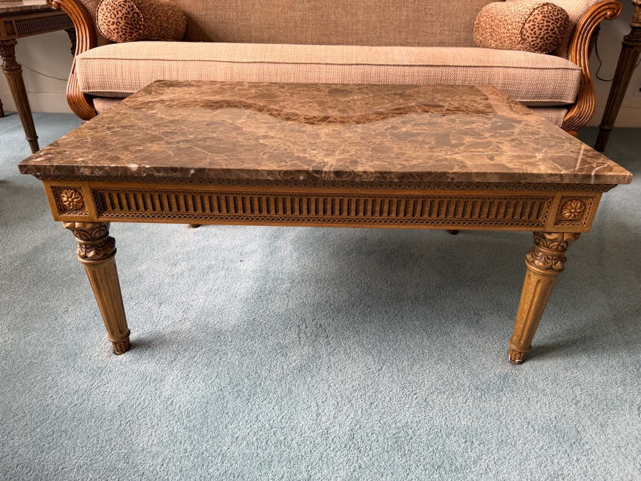 Just Added - Neoclassical-Style Marble Top Coffee Table 42.5W X 30.5D X 19.5H [Photo 4]