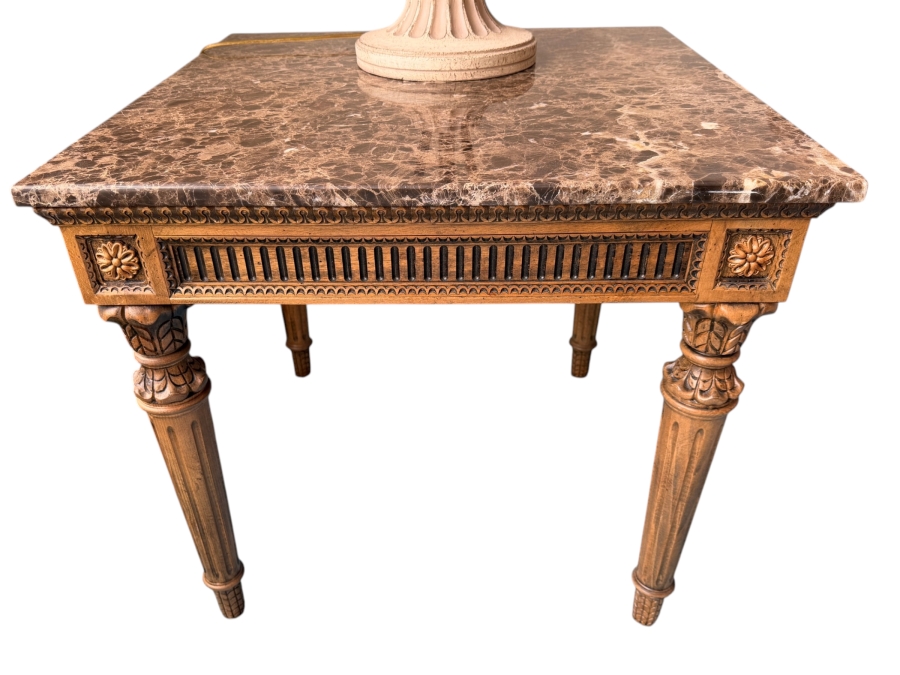 Just Added - Neoclassical-Style Marble Top Coffee Table 29W X 29D X 26H