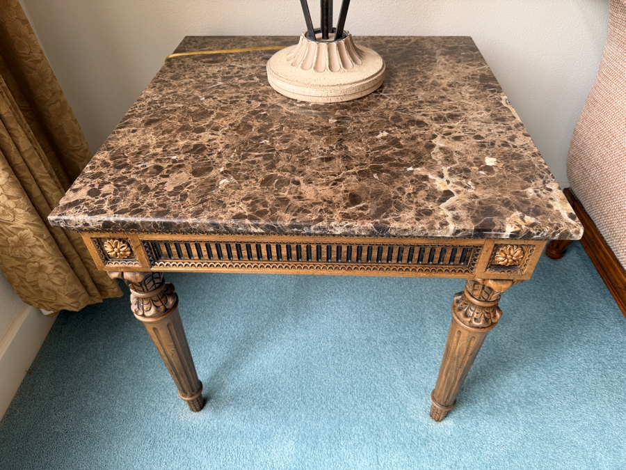 Just Added - Neoclassical-Style Marble Top Coffee Table 29W X 29D X 26H [Photo 3]