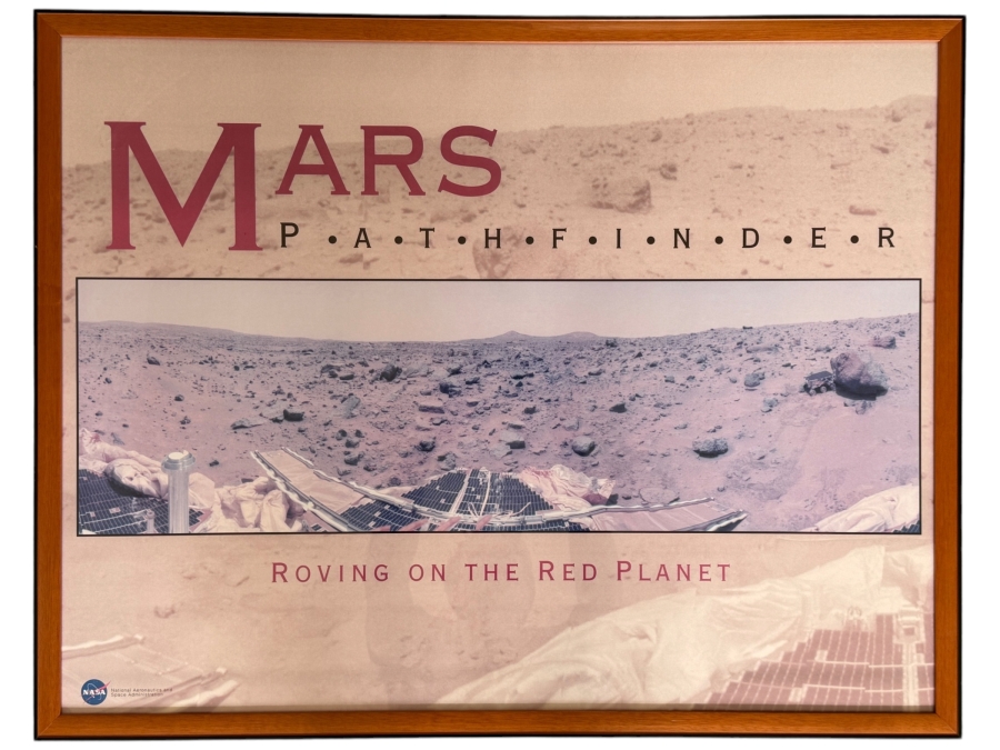 Just Added - Framed 1997 NASA Mars Pathfinder Poster titled 'Mars Pathfinder: Roving on the Red Planet' 34.5 X 27