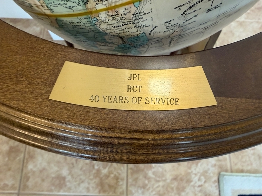 Just Added - Replogle 12' Diameter World Classic Freestanding Globe Present to Robert C. Tausworthe for 40 Years of Service at JPL 34H [Photo 4]