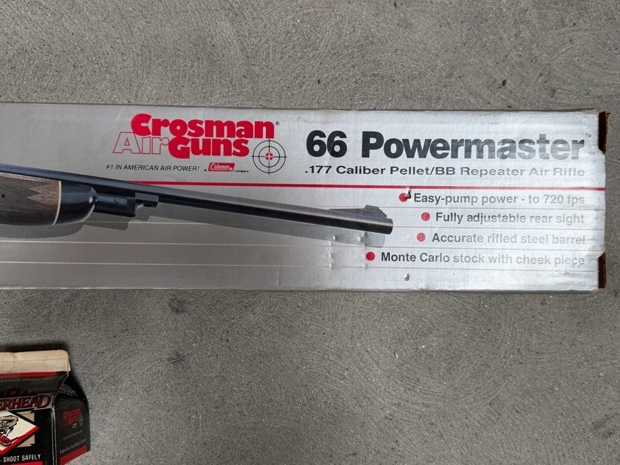 Just Added - Crosman Air Gun 66 Powermaster .177 Caliber Pellet / BB Repeater Air Rifle with Original Box, Pellets and BBs [Photo 2]