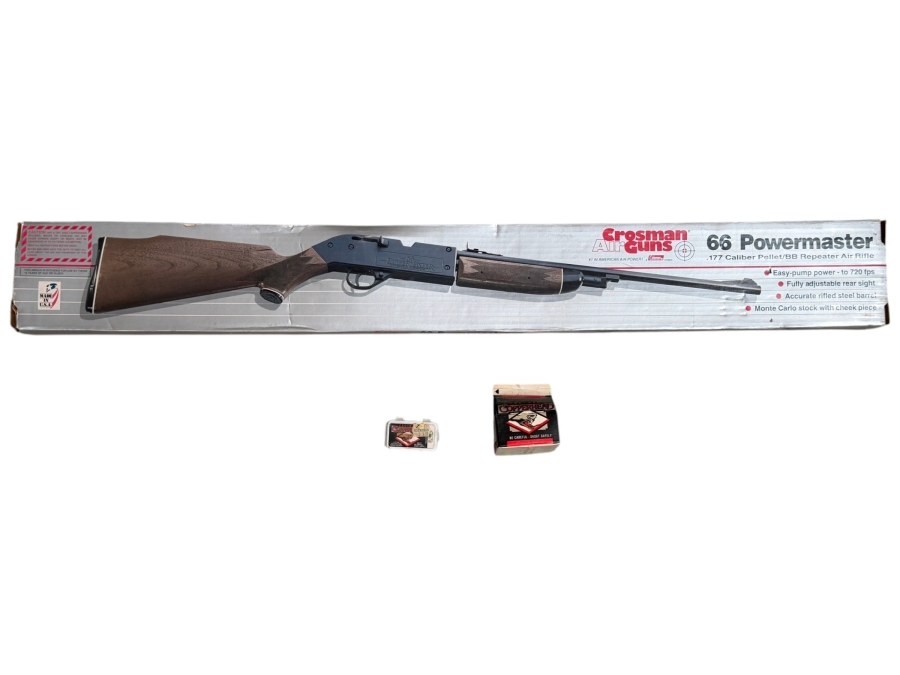 Just Added - Crosman Air Gun 66 Powermaster .177 Caliber Pellet / BB Repeater Air Rifle with Original Box, Pellets and BBs