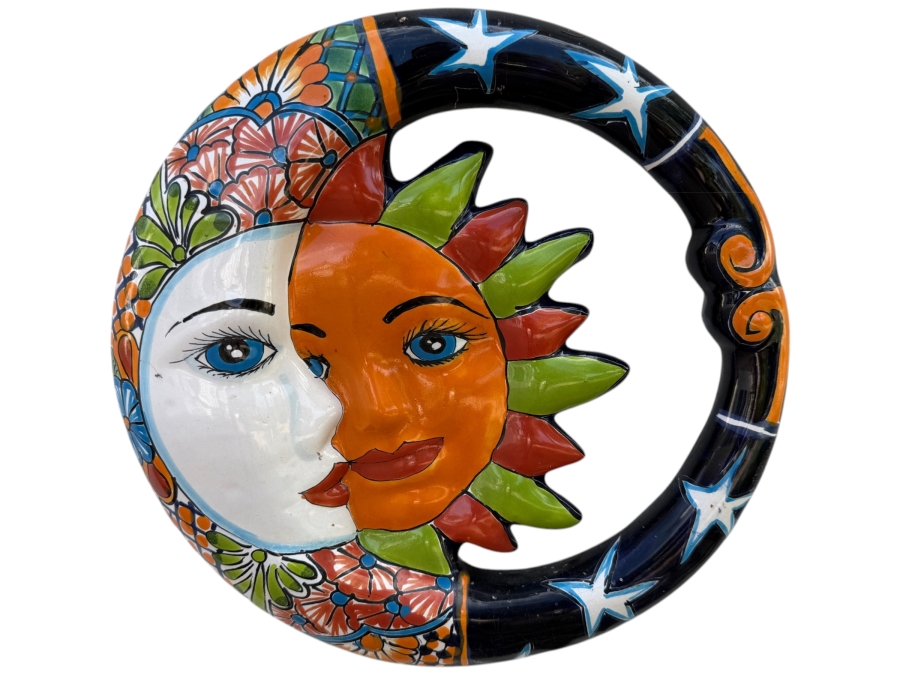 Just Added - Hand-Painted Mexican Talavera Sun and Moon Pottery Wall Hanging 12W