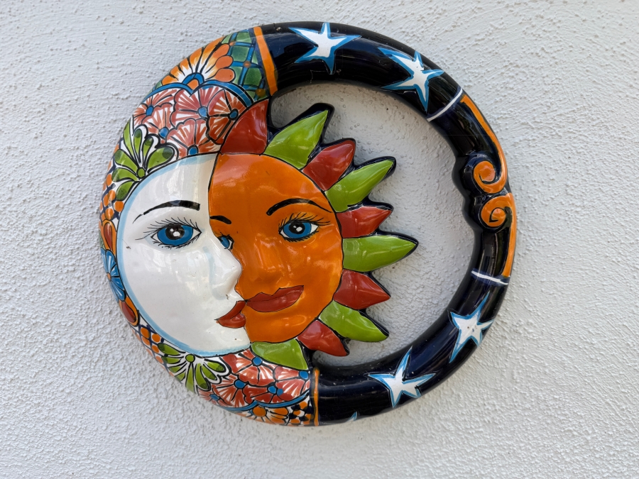 Just Added - Hand-Painted Mexican Talavera Sun and Moon Pottery Wall Hanging 12W [Photo 2]