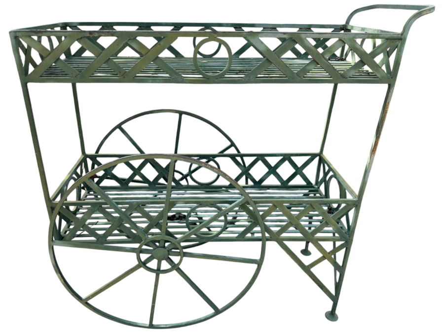 Just Added - Two-Tier Green Metal Rolling Garden Cart 31W X 13D X 32H