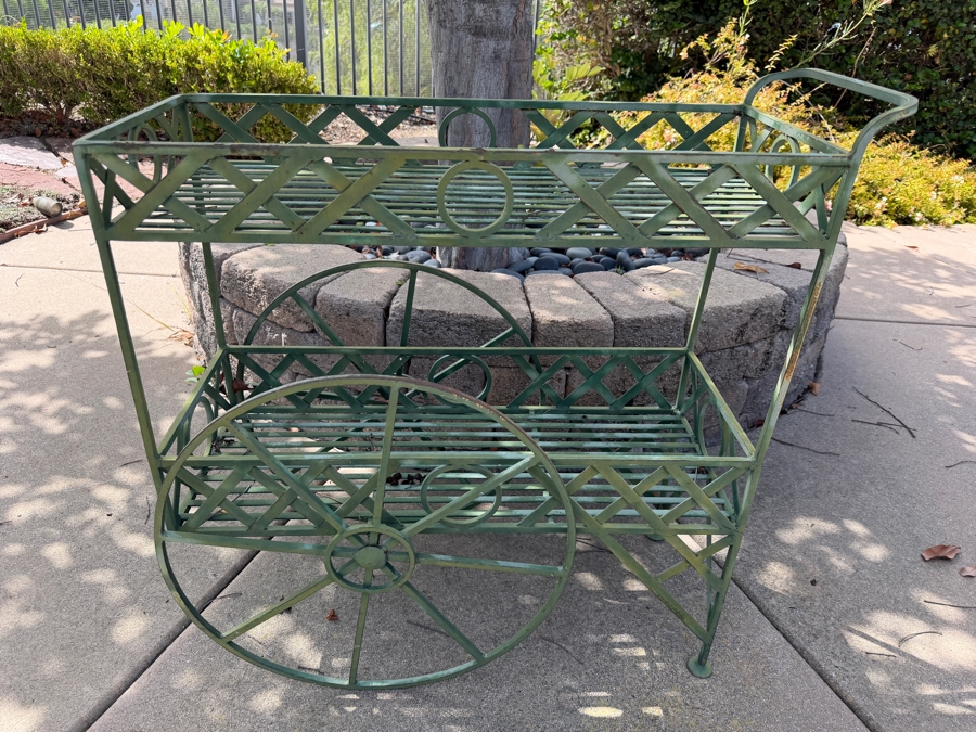 Just Added - Two-Tier Green Metal Rolling Garden Cart 31W X 13D X 32H [Photo 3]