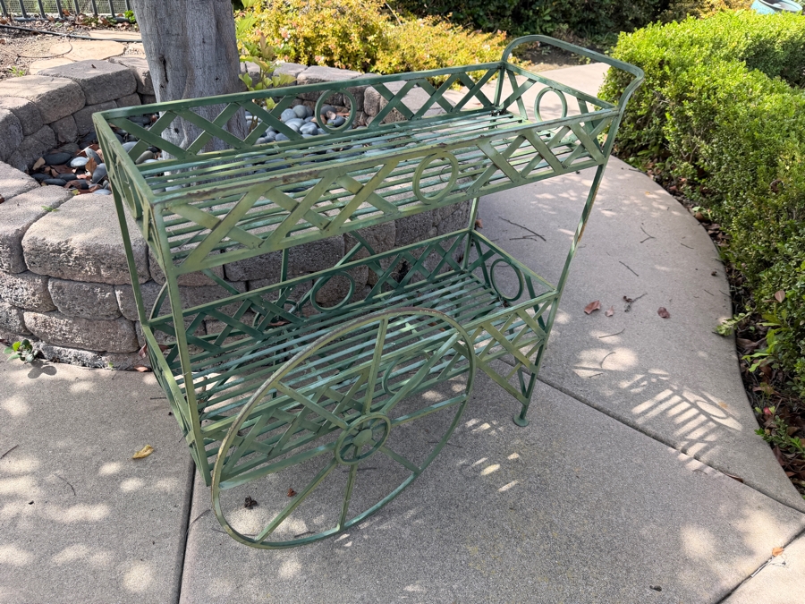 Just Added - Two-Tier Green Metal Rolling Garden Cart 31W X 13D X 32H [Photo 4]