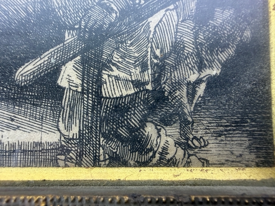 Just Added - Rembrandt van Rijn (1606–1669) Etching Titled Christ at Emmaus (1654) 8 3/8' X 6 3/8' in a Gilt Wooden Frame [Photo 9]