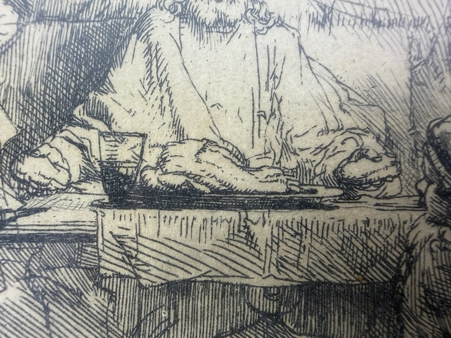 Just Added - Rembrandt van Rijn (1606–1669) Etching Titled Christ at Emmaus (1654) 8 3/8' X 6 3/8' in a Gilt Wooden Frame [Photo 7]